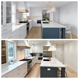 Kitchen facing garage-access door (rendering on top, finished product on bottom)