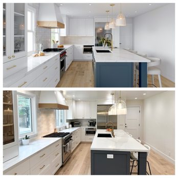 Create Interior Design - Kitchen facing garage-access door (rendering on top, finished product on bottom) - Interior Design Near Me - Walnut Creek, California