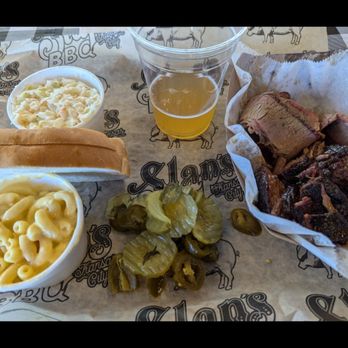 Slap's BBQ - Burnt (Tip) Brisket Plate w mac & cheese and slaw - Barbeque Near Me - Kansas City, Kansas Slap's BBQ - Burnt (Tip) Brisket Plate w mac & cheese and slaw - Barbeque Near Me - Kansas City, Kansas