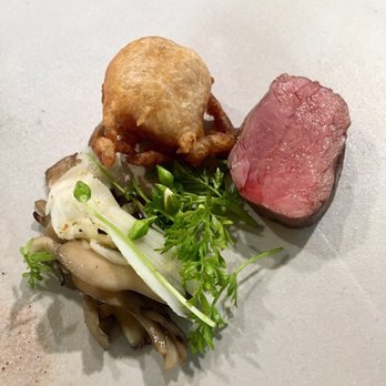 Michael Warring - Ribeye with maitake mushrooms and tempura bone marrow - New American Near Me - Vallejo, California