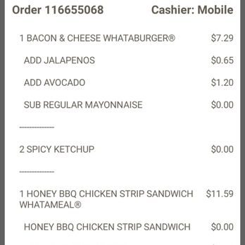Whataburger - Receipt showing what was supposed to be in the order however items were missing. - Burgers Near Me - Rio Rancho, New Mexico