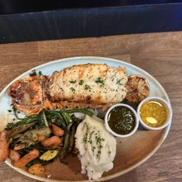 16oz Lobster Tail with veggies and mashed potatoes. 16oz Lobster Tail with veggies and mashed potatoes.