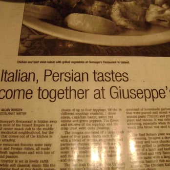 Giuseppe's Ristorante - Giuseppe's - Italian/Persian Newspaper Review - Persian/Iranian Near Me - Upland, California
