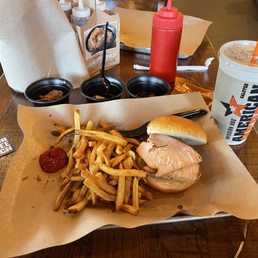 Turkey BBQ, French fries, and y'all can see my samples in the back of the turkey, brisket, and pulled pork. Everything was super yummy! Turkey BBQ, French fries, and y'all can see my samples in the back of the turkey, brisket, and pulled pork. Everything was super yummy!