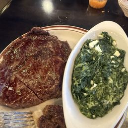 Rib eye and Jim's Famous Spinach