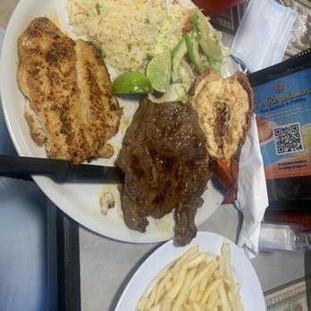 Mariscos Uruapan - Mar y Tierra Plate comes with side of Fries - Mexican Near Me - Aurora, Colorado
