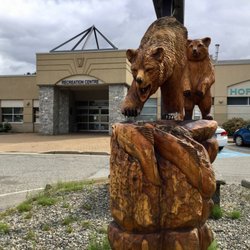 Hope & District Recreation Centre - Location view - with it's great carved-wood statue out front!