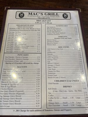 Menu photo 2 Mac's Restaurant Thomaston, GA