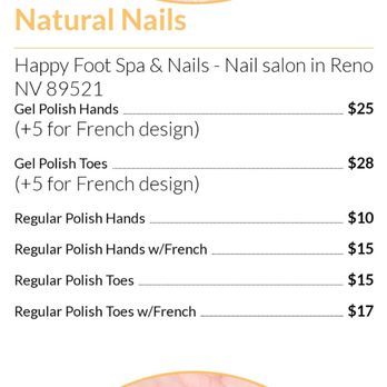 Happy Foot Spa & Nails - The website shows and quotes these prices, which are almost doubled at the counter when you go to pay. False advertising. - Nail Salons Near Me - Reno, Nevada Happy Foot Spa & Nails - The website shows and quotes these prices, which are almost doubled at the counter when you go to pay. False advertising. - Nail Salons Near Me - Reno, Nevada