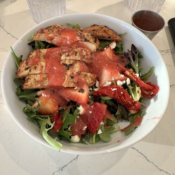 Hunger Crush Cafe - Spinach strawberry salad with raspberry vinaigrette- not much spinach- it was mixed greens. - American Near Me - Montgomery, Texas Hunger Crush Cafe - Spinach strawberry salad with raspberry vinaigrette- not much spinach- it was mixed greens. - American Near Me - Montgomery, Texas