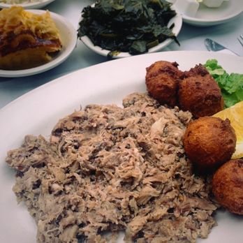 Sugarhill Supperclub - Chopped barbecue, hush puppies, coleslaw, baked mac and cheese, potato salad, collards, and corn bread - Soul Food Near Me - Brooklyn, New York Sugarhill Supperclub - Chopped barbecue, hush puppies, coleslaw, baked mac and cheese, potato salad, collards, and corn bread - Soul Food Near Me - Brooklyn, New York