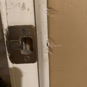 West Coast Locksmith - Damage to door from locksmith, he was ready to do more damage had I not asked him to find a way with minimal damage as this was a rental. - Keys & Locksmiths Near Me - Woodland Hills, California