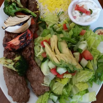 Panini Kabob Grill - Koobideh with Basmati Rice and Avocado Romaine Salad. - Mediterranean Near Me - Irvine, California