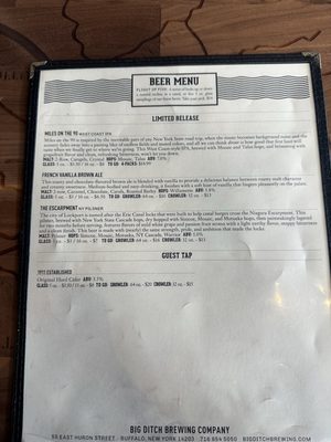 Menu photo 4 Big Ditch Brewing Buffalo, NY