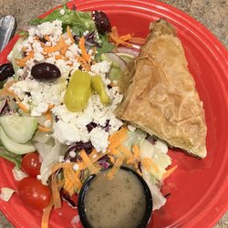 Antonio's Restaurant - Warm spinach pie with Greek salad.