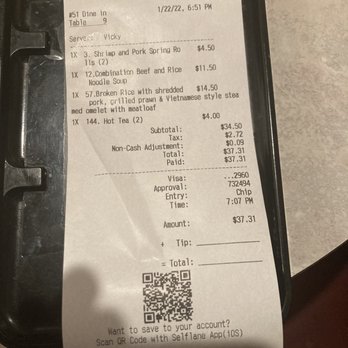 Saigon Restaurant - Saigon Restaurant.  The receipt. - Vietnamese Near Me - Albuquerque, New Mexico