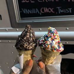 Jimmy's Soft Serve - Chocolate and vanilla soft serve cones