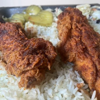 Angry Chickz - Combo #4. Two tenders over buttery rice , pickles and slaw - Chicken Shop Near Me - Glendale, Arizona Angry Chickz - Combo #4. Two tenders over buttery rice , pickles and slaw - Chicken Shop Near Me - Glendale, Arizona