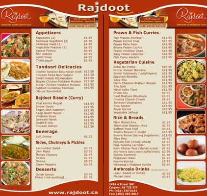 Menu photo 1 Rajdoot Restaurant Calgary, AB Menu photo 1 Rajdoot Restaurant Calgary, AB