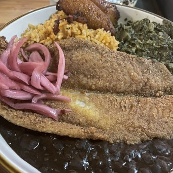 Ms. Icey's Kitchen & Bar - Rice & Beans with Fried Fish & Collard Greens - Bars Near Me - Decatur, Georgia Ms. Icey's Kitchen & Bar - Rice & Beans with Fried Fish & Collard Greens - Bars Near Me - Decatur, Georgia