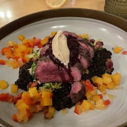 Elk with black lentils and huckleberry sauce Elk with black lentils and huckleberry sauce