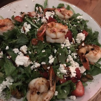 Rustic Root - Spinach strawberry salad with large shrimp, Gorgonzola and delicious crunchy pistachios; a must order. - New American Near Me - Woodbury, New York Rustic Root - Spinach strawberry salad with large shrimp, Gorgonzola and delicious crunchy pistachios; a must order. - New American Near Me - Woodbury, New York