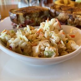 Reuben sandwich with coleslaw. Reuben sandwich with coleslaw.