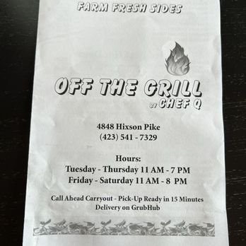 Off The Grill by Chef Q - Menu - Barbeque Near Me - Hixson, Tennessee