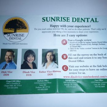 Sunrise Dental - Survey (front side) - General Dentistry Near Me - Cary, North Carolina