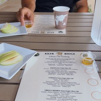 Kiler Ridge Olive Oil - Olive oil tasting! $10 bucks per person and you get to try 5 different high quality oils. You also get a tasty treat at the end - Olive Oil Near Me - Paso Robles, California Kiler Ridge Olive Oil - Olive oil tasting! $10 bucks per person and you get to try 5 different high quality oils. You also get a tasty treat at the end - Olive Oil Near Me - Paso Robles, California