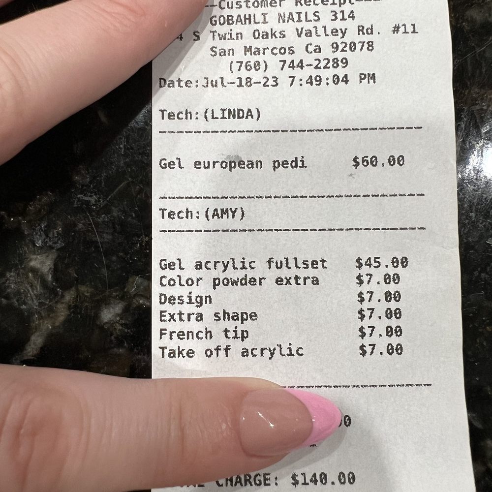GoBahli Nails - Charged for shaping, powder, design, and French tip? That seems very excessive - Nail Salons Near Me - San Marcos, California GoBahli Nails - Charged for shaping, powder, design, and French tip? That seems very excessive - Nail Salons Near Me - San Marcos, California