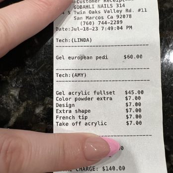 GoBahli Nails - Charged for shaping, powder, design, and French tip? That seems very excessive - Nail Salons Near Me - San Marcos, California GoBahli Nails - Charged for shaping, powder, design, and French tip? That seems very excessive - Nail Salons Near Me - San Marcos, California