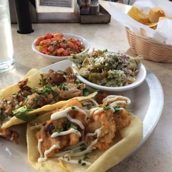 Cabo Fish Taco - Blacken Tuna, Tequila Rockfish, Quac pasta salad and the unique corn pico salsa and chips. Under $20 all in with tip. BARGAIN!!! - Mexican Near Me - Blacksburg, Virginia
