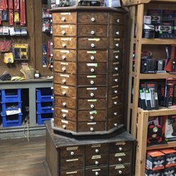 Crane’s Country Store - This old hardware cabinet contains new screws, bolts, and nuts.