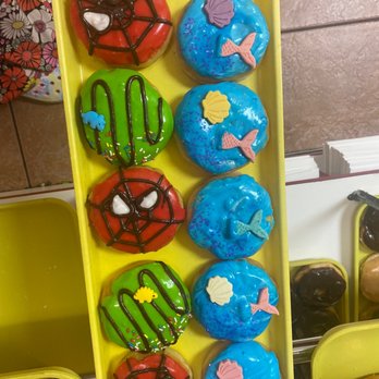 J's Donuts - a display of spider - man donuts - Donuts Near Me - Haslet, Texas