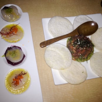 Koo - Two way Scallop on left (skip this); Tuna and Salmon Tartar on right - Japanese Near Me - San Francisco, California