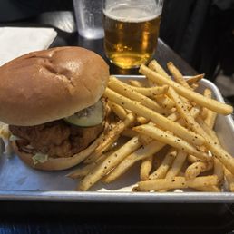 Honey siracha crispy chicken sandwich w garlic pepper fries. Honey siracha crispy chicken sandwich w garlic pepper fries.