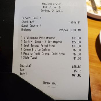 NEP Cafe - Receipt - Breakfast & Brunch Near Me - Irvine, California NEP Cafe - Receipt - Breakfast & Brunch Near Me - Irvine, California