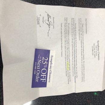Symphony Cleaners - The coupon that they sent us, but refused to accept once we gave it to them. - Sewing & Alterations Near Me - New York, New York Symphony Cleaners - The coupon that they sent us, but refused to accept once we gave it to them. - Sewing & Alterations Near Me - New York, New York