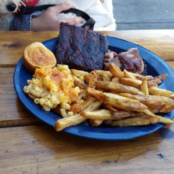 Dinosaur Bar-B-Que - Ribs and pulled pork with mac n cheese and fries. - Barbeque Near Me - Brooklyn, New York