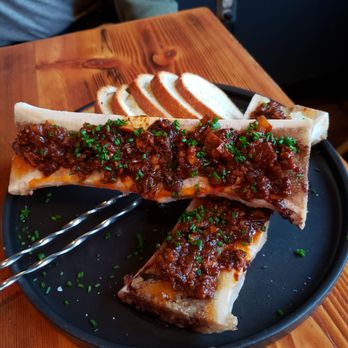 Radiator Whiskey - Bone marrow appetizer - New American Near Me - Seattle, Washington Radiator Whiskey - Bone marrow appetizer - New American Near Me - Seattle, Washington