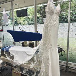A freshly cleaned and pressed wedding dress, ready for the bride's big day