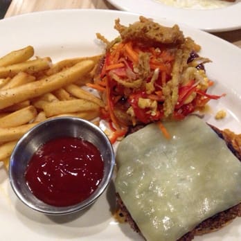 Doc B's Restaurant + Bar - Dragon burger ($13) Comes w/ giardiniera slaw & crispy leeks with habanero-honey BBQ - New American Near Me - Chicago, Illinois