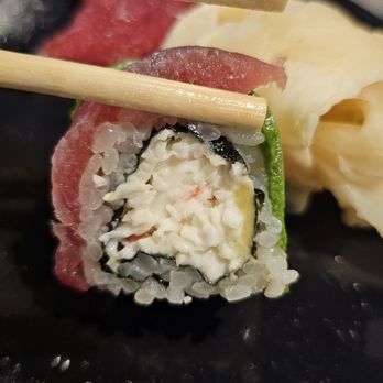 Sushifriends Hashi - Inside rainbow roll is typically Cali roll, but this was a mayo crab salad (2/5) - Sushi Bars Near Me - Fairfax, Virginia Sushifriends Hashi - Inside rainbow roll is typically Cali roll, but this was a mayo crab salad (2/5) - Sushi Bars Near Me - Fairfax, Virginia