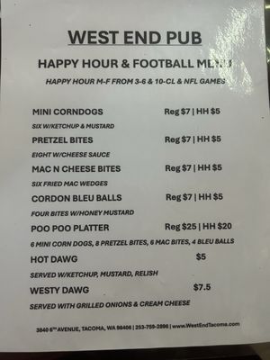 Menu photo 1 West End Pub Tacoma, WA