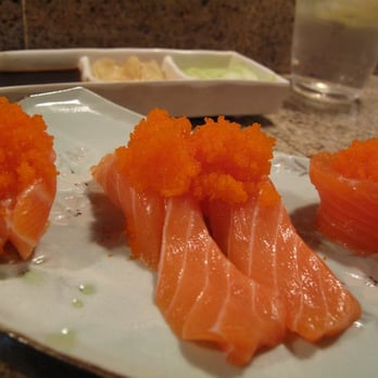 Sushi Asahi - salmon nigiri with masago... and salmon wrapped around masago.  Awesome. - Sushi Bars Near Me - Riverside, California