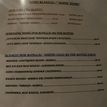 Susie's Restaurant - White wine list - Latin American Near Me - Culebra, Puerto Rico