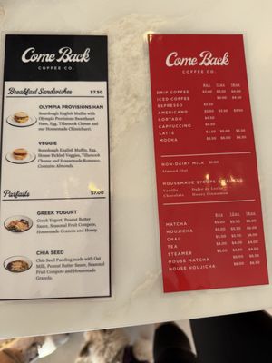 Menu photo 7 Come Back Coffee La Mesa, CA