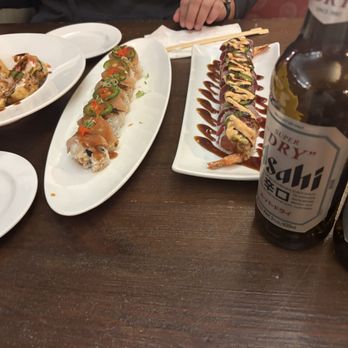 Hana Sushi - Scotty Roll, Malibu Roll, Crazy boy and asahi beer - Sushi Bars Near Me - Menifee, California Hana Sushi - Scotty Roll, Malibu Roll, Crazy boy and asahi beer - Sushi Bars Near Me - Menifee, California