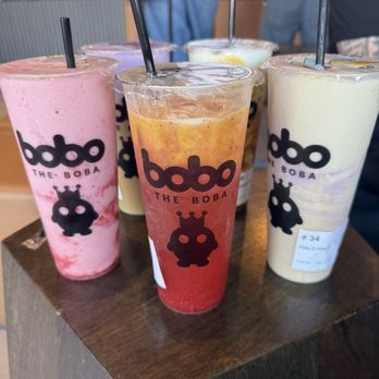 Bobo The Boba - One strawberry banana one fizzy Wizzy Halo Halo one Frappuccino UBE COFFEE LARGE - Bubble Tea Near Me - Upland, California Bobo The Boba - One strawberry banana one fizzy Wizzy Halo Halo one Frappuccino UBE COFFEE LARGE - Bubble Tea Near Me - Upland, California